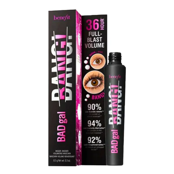 Benefit Bad Gal Bang! mascara box and tube with dynamic graphics.