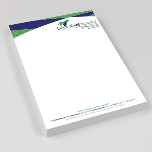 Letterhead design for Booval Vet Hospital with a clean layout.