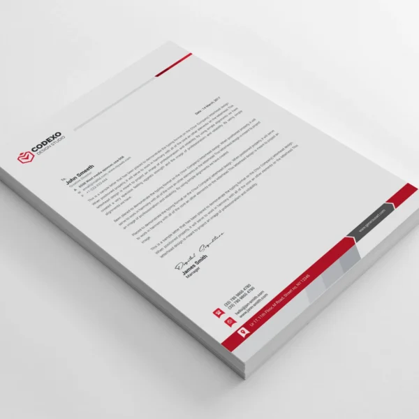 Letterhead design from Codexo displaying a contemporary style.