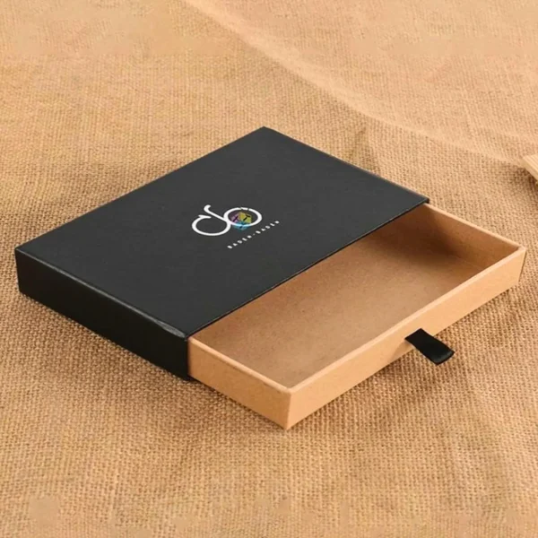 Open black drawer-style box, showcasing its interior.
