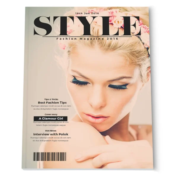 Fashion magazine cover with a model's portrait surrounded by floral elements.