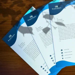 Elegant full-color letterhead with branding elements.