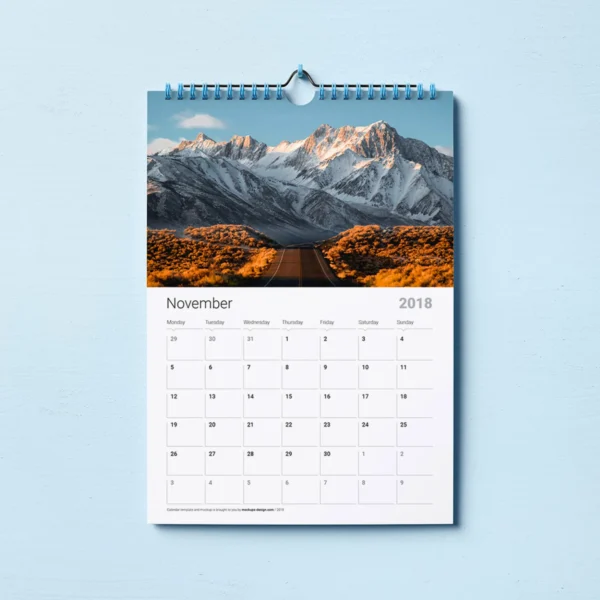 November calendar featuring a scenic mountain view.