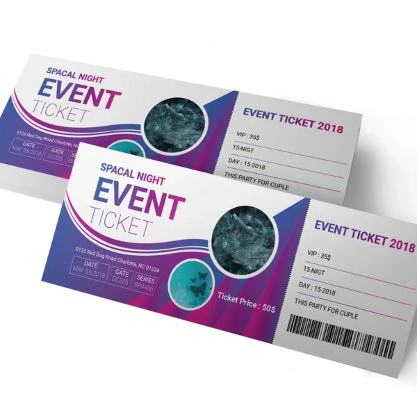 Elegant event ticket for a special night featuring butterfly graphics.