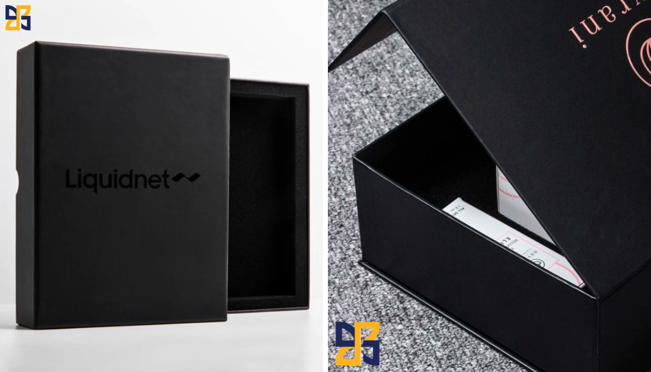 Two views of a black box labeled "Liquidnet" and an open box revealing contents inside.
